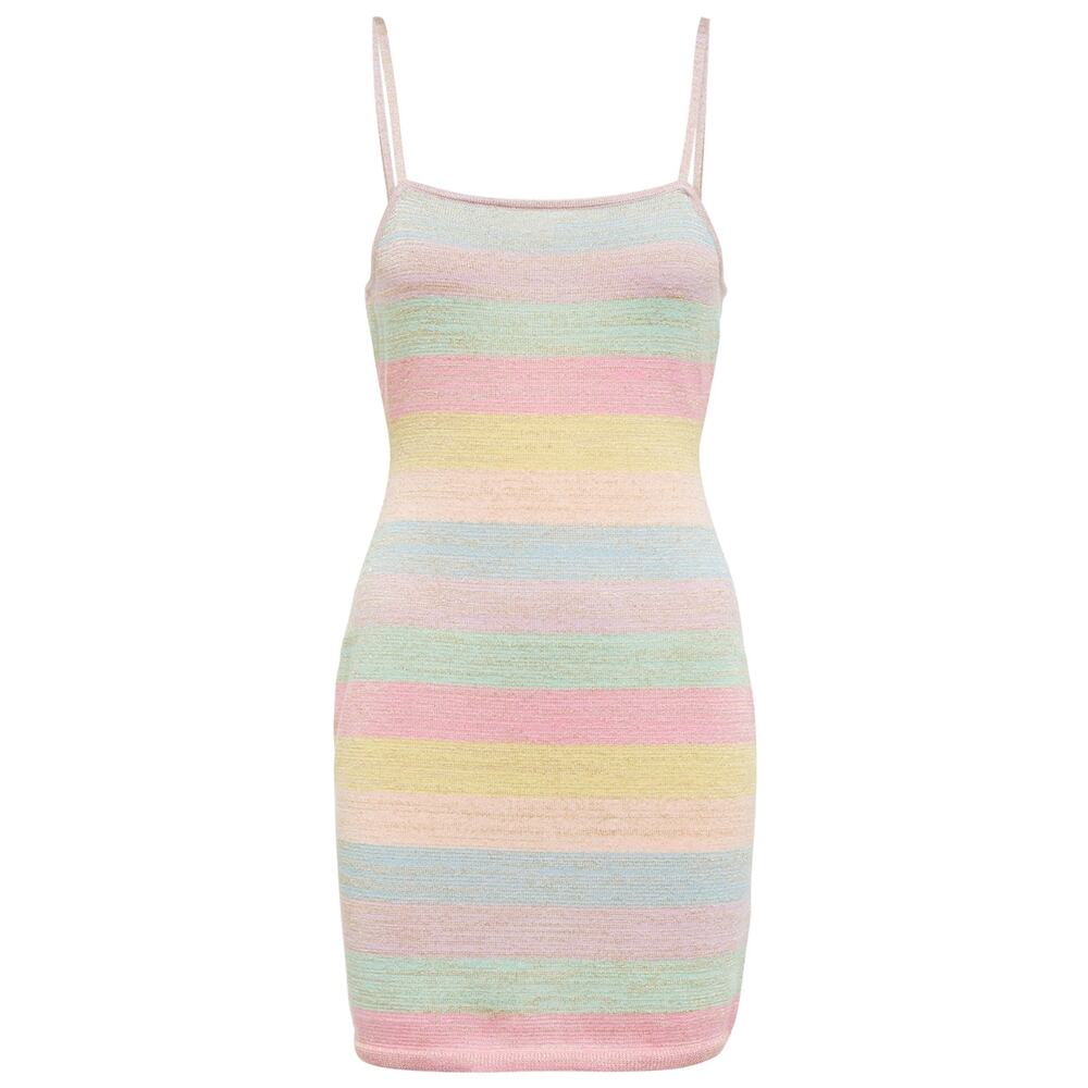 LoveShackFancy Pastel Rainbow Striped Knit Slip Dress